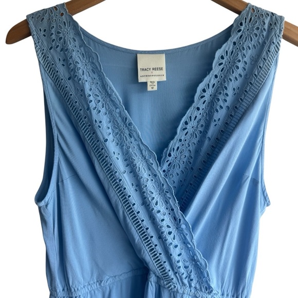 TRACY REESE x Anthropologie Carolina Eyelet Midi Dress | Light Blue Sleeveless M - Picture 4 of 10